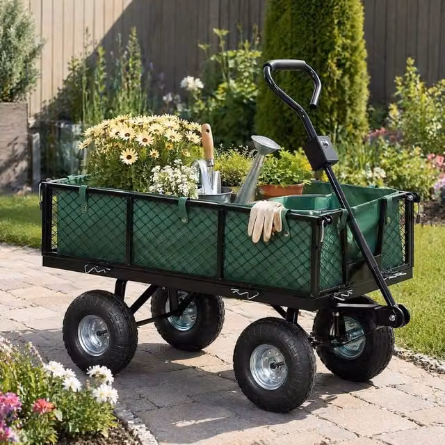 STILVORA Garden Trolley with Removable Sides, Green, 114L – 1
