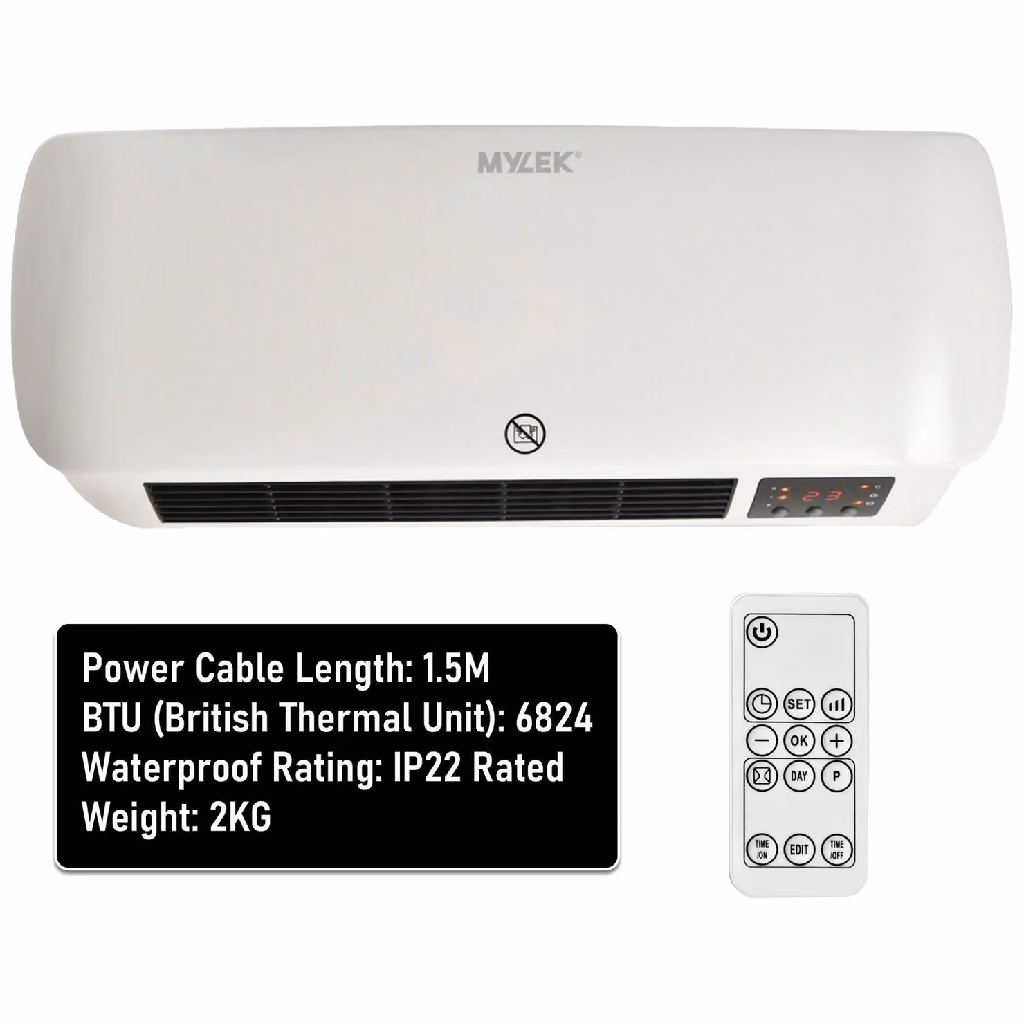 MYLEK 2kW Electric Ceramic Over Door Fan Heater Air Curtain in White – 2