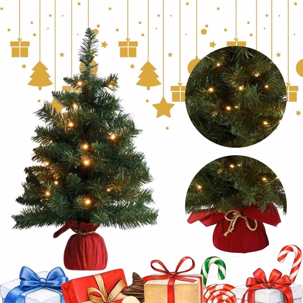 NESTLUNE Small Pre-Lit Tabletop Christmas Tree in Green with 20 Warm White LEDs, H: 100 cm, W: 60 cm – 2