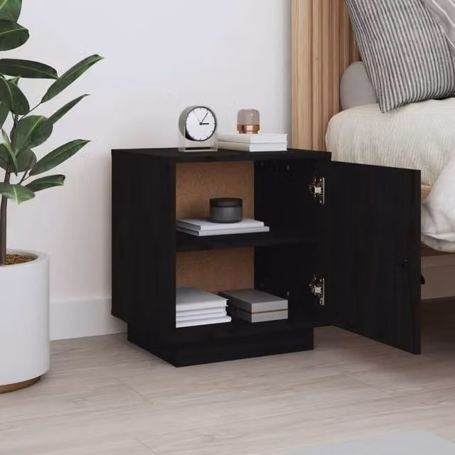 Berkfield Home Beautiful Black Solid Wood Pine Bedside Cabinet W/D/H: 40 x 34 x 45 cm – 1