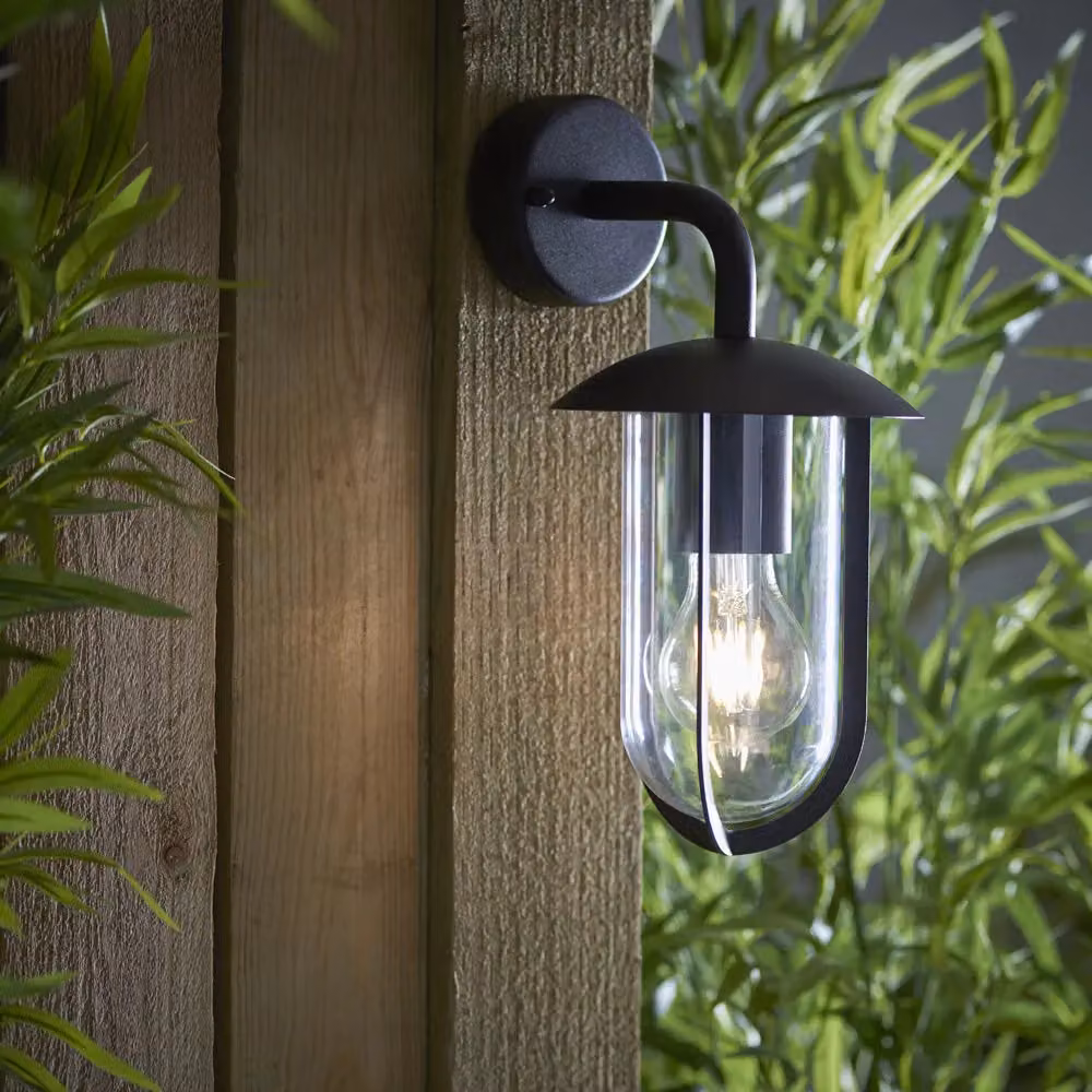 Loops Black Textured Outdoor Wall Light with Transparent Shade – 3