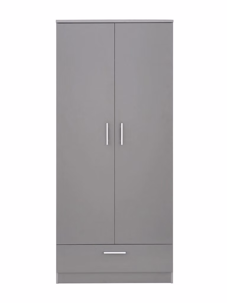 Panama Modern 2 Door 1 Drawer Wardrobe in Grey with Hanging Bar