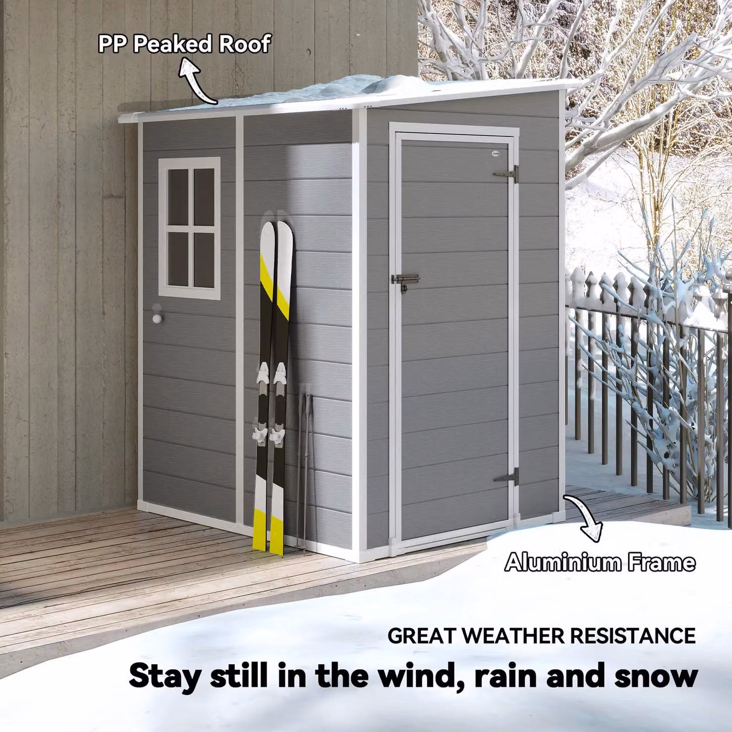 OUTSUNNY Grey Plastic and Metal Lockable Lean-to Garden Shed with Vent, W/D/H: 121.92 x 149 x 192 cm – 4