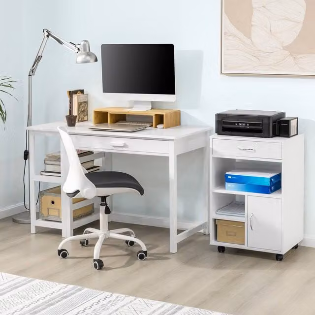 SoBuy Mobile Office Storage Cabinet with Drawer, Shelf and Door in White – 1