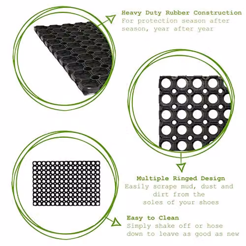 Nicola Spring Heavy Duty Rubber Door Mat Set of 2, Black, W: 80 cm, D: 60 cm – 3