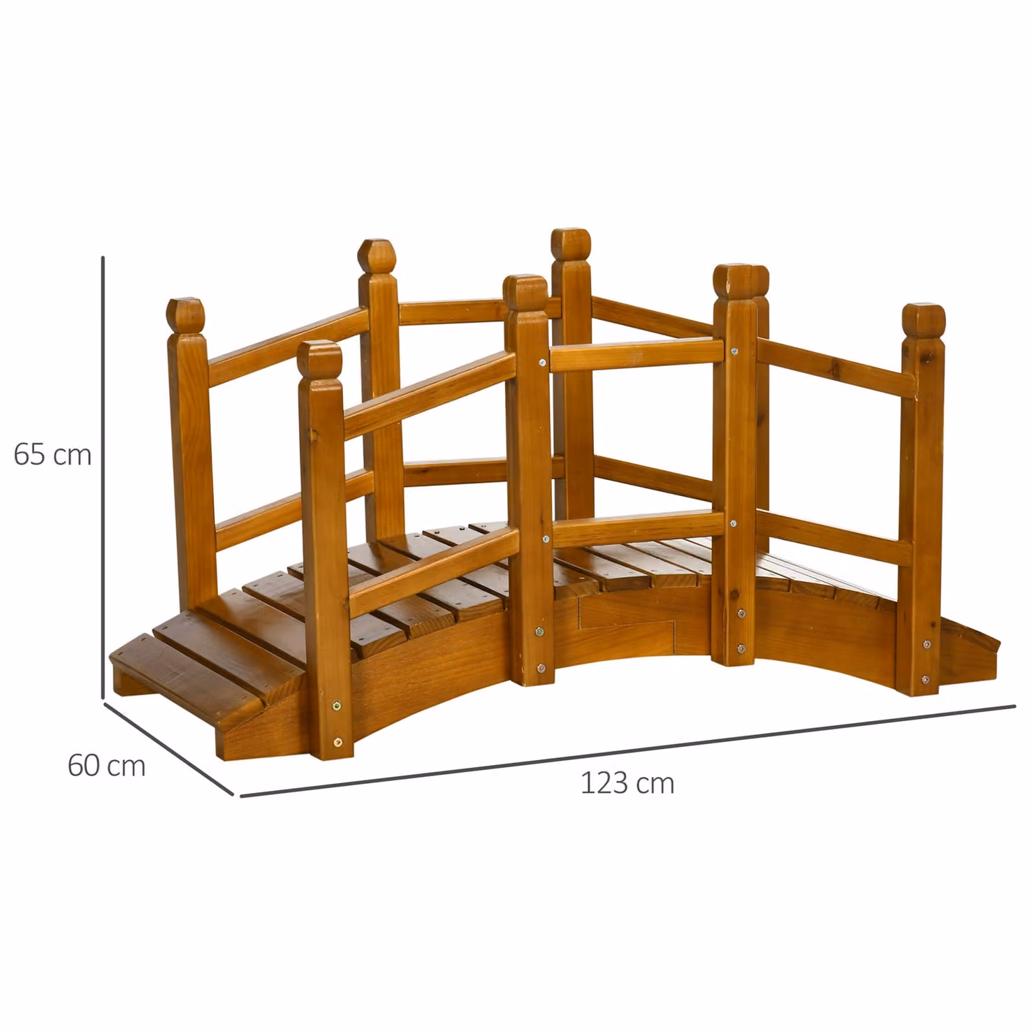Outsunny Classic Lacquered Wooden Garden Bridge with Safety Railings, Brown – 3