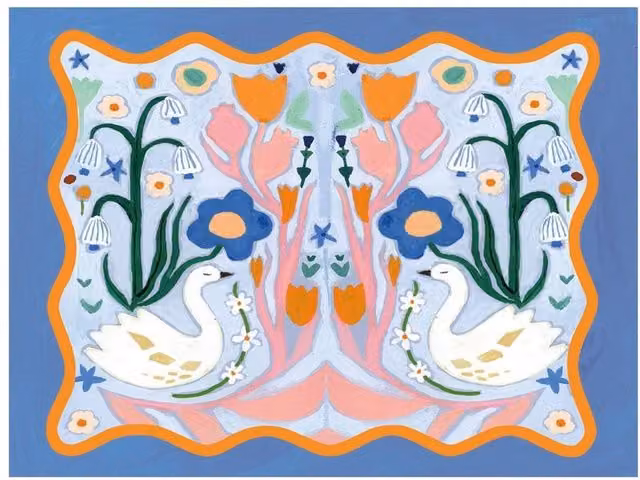 Summer Thornton Swans Print Multicolour Paper Poster