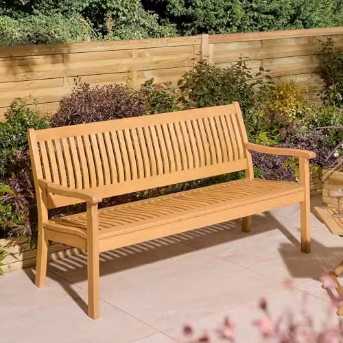 Rowlinsons Farnham 3 Seat Garden Bench in Brown Wood, W161 x D72 x H87 cm – 1