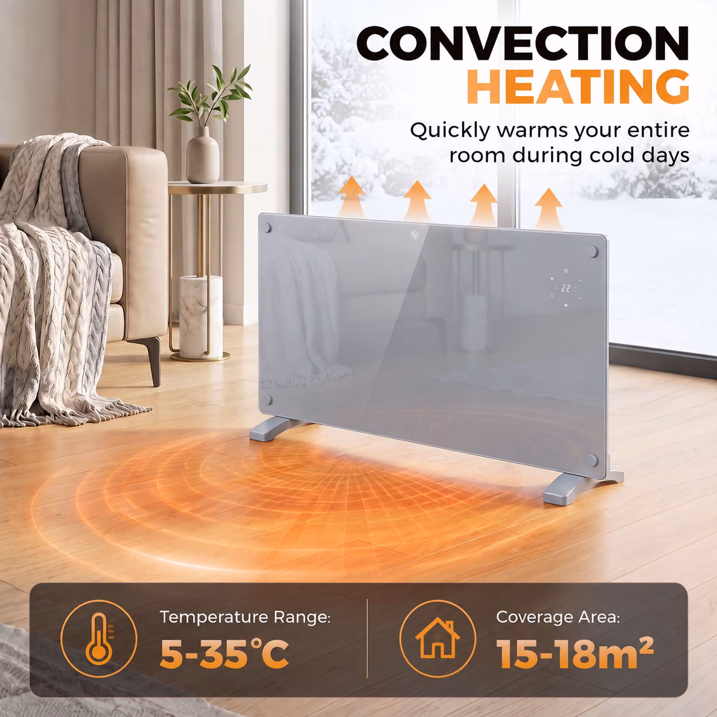 HOMCOM 1500W Smart Convector Panel Heater, Wall Mounted or Freestanding, Grey – 3