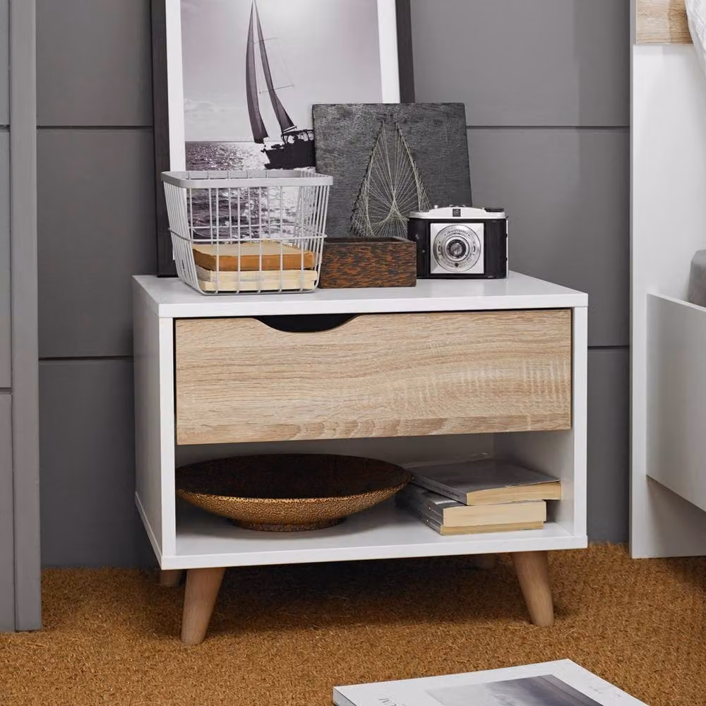 Lemon Pavilion Furniture Stockholm 1 Drawer Bedside Cabinet, Oak and White, W: 50 cm, D: 39 cm, H: 40 cm – 2