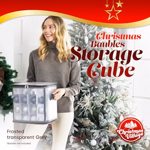 LIVIVO Christmas Bauble and Decoration Storage Cube in Grey with Padded Dividers for 64 Ornaments, Foldable with Lid and Handles, W/D/H: 30 x 30 x 30 cm – 2