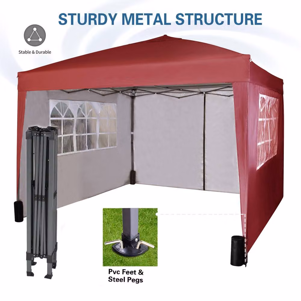MCC Direct Red Pop Up Gazebo with Removable Sides and Storage Bag, W/D/H: 300 x 300 x 255 cm – 2