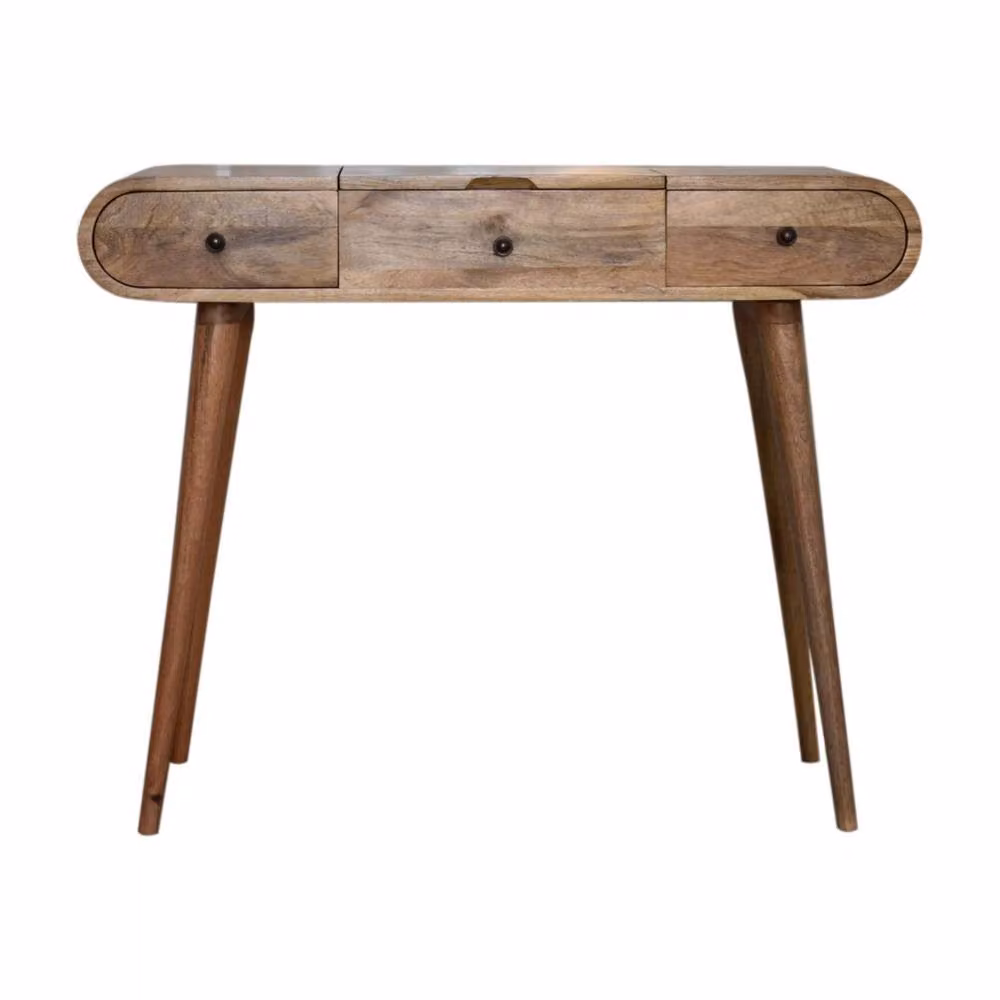 Wyld Haus De Vence Round Mango Wood Dressing Table with 3 Drawers in Brown – 2