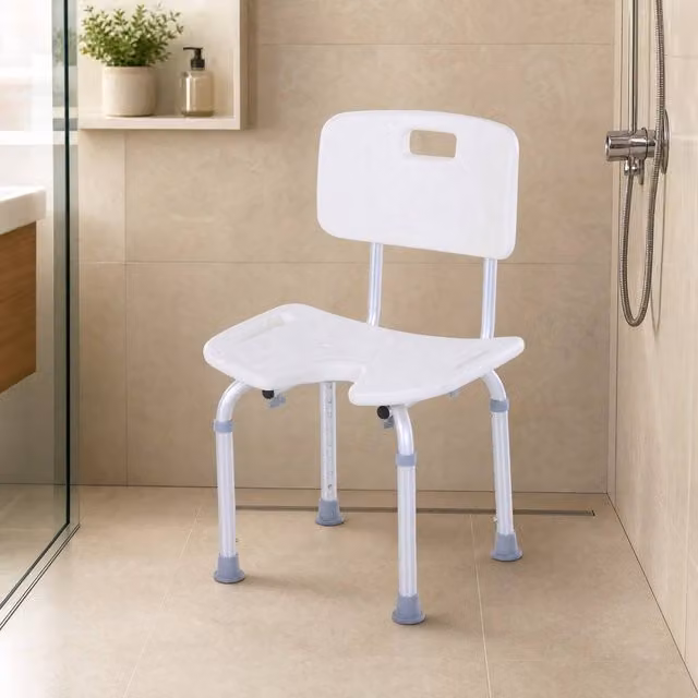 STILVORA Height Adjustable Shower Chair with Non-Slip Feet in White – 1