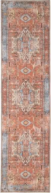 Kukoon Terracotta Distressed Abstract Hallway Runner Rug, Non-Slip and Washable, W: 60 cm, L: 240 cm