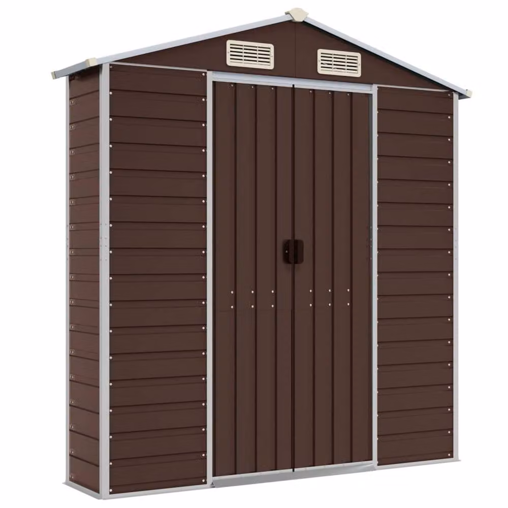 Berkfield Home Brown Galvanised Steel Gable Garden Shed W/D/H: 191 x 385 x 198 cm – 5