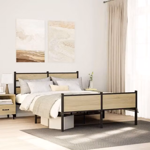 Berkfield Home Metal Bed Frame with Lift Up Base in Sonoma Oak Brown, W: 160 cm, D: 200 cm – 1