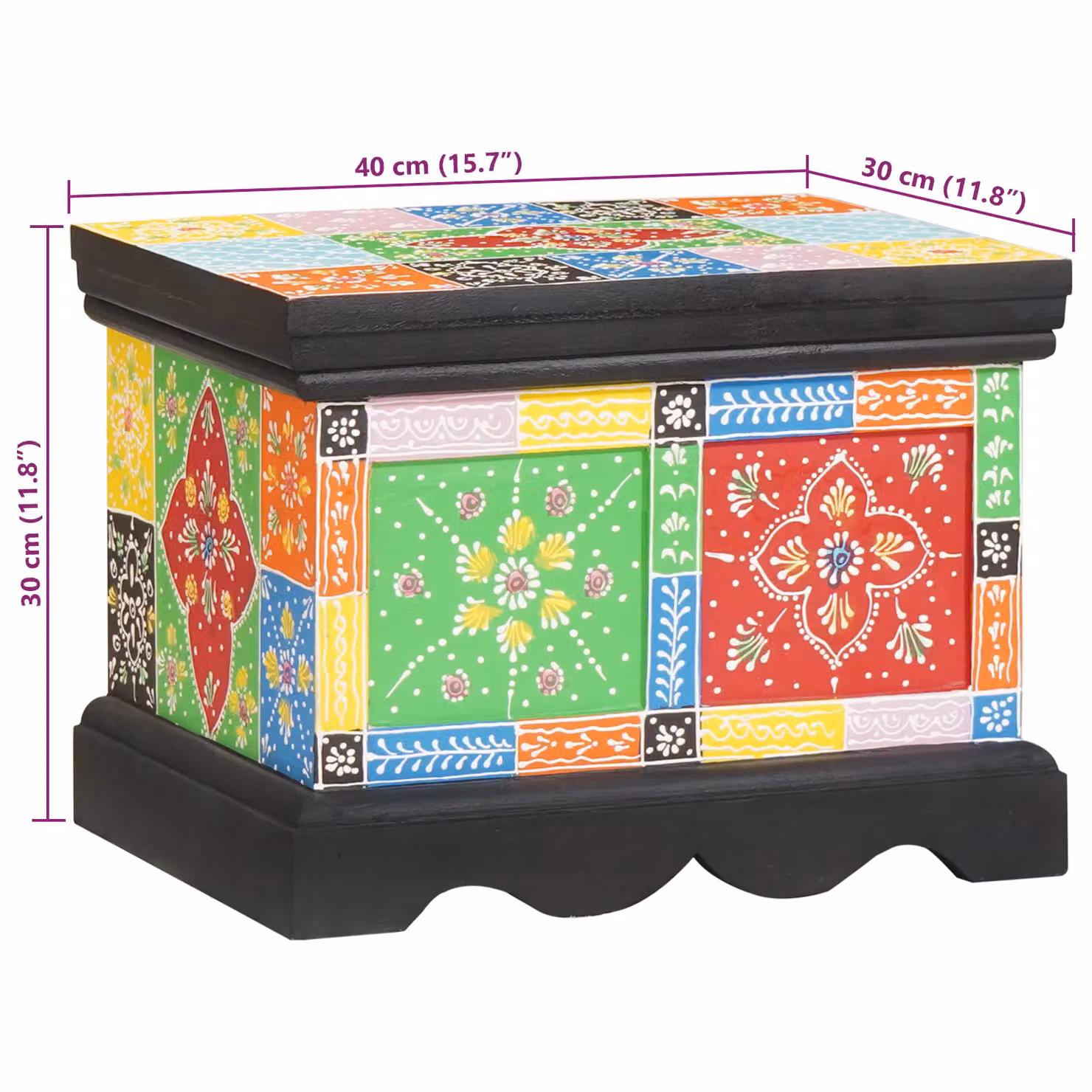 Berkfield Home Multicolour Floral Mango Wood Storage Box W: 40 cm, D: 30 cm, H: 30 cm – 8