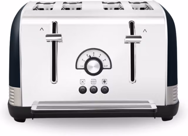 Morphy Richards Venture Retro 4 Slice Toaster in Black and Silver Stainless Steel
