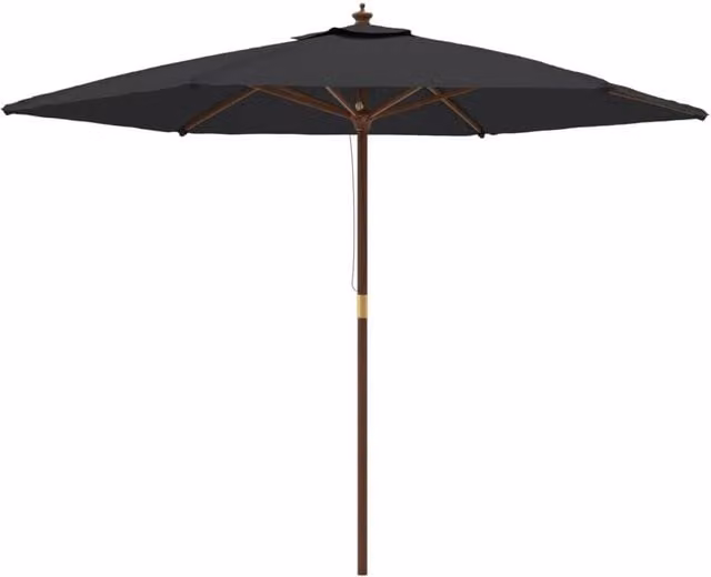 Berkfield Home Garden Parasol with Wooden Pole, Black, W: 299 cm, H: 240 cm