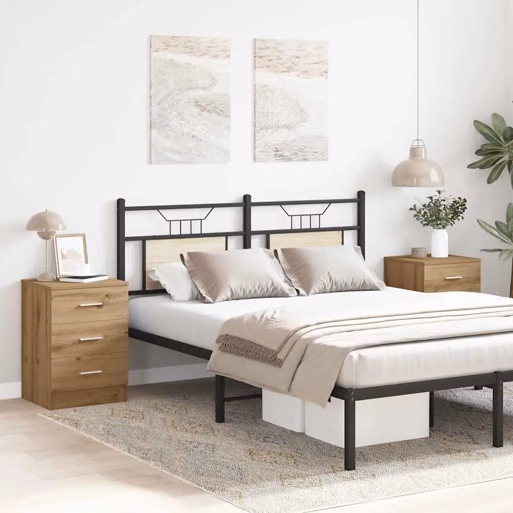 Berkfield Home Set of 2 Artisan Oak Bedside Cabinets in Brown, W/D/H: 38 x 35 x 55 cm – 3