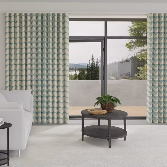 Orla Kiely Made to Measure Wave Curtain in Jumbo Solid Stem Floral Pattern, Duckegg Blue and Green Cotton Blackout Fabric