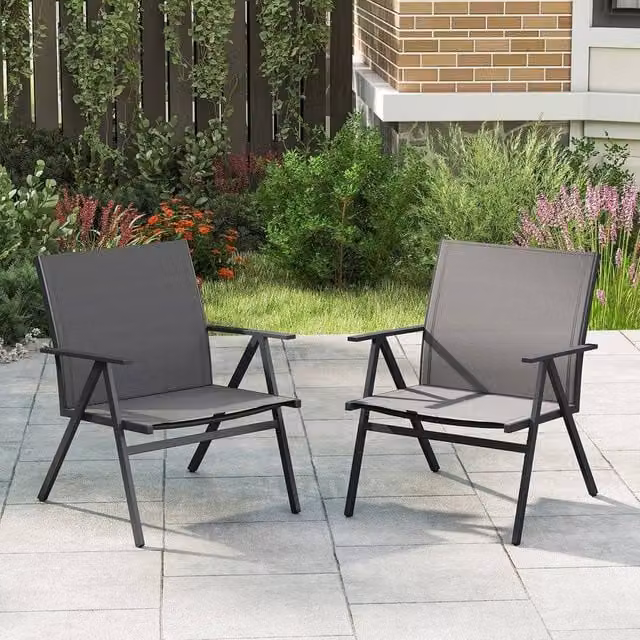 KORVIXA Set of 2 Grey Metal Outdoor Armchairs for Garden, Balcony or Terrace, W/D/H: 100 x 100 x 100 cm