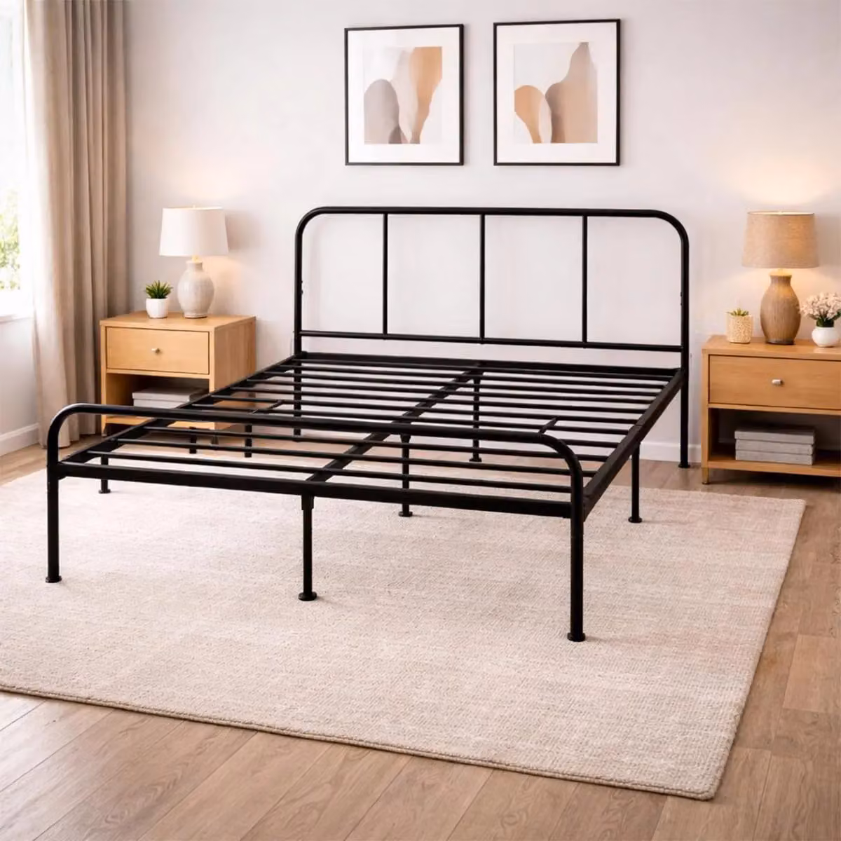 House of Home Double Metal Bed Frame with Rounded Headboard in Black, W/D/H: 140 x 200 cm – 4