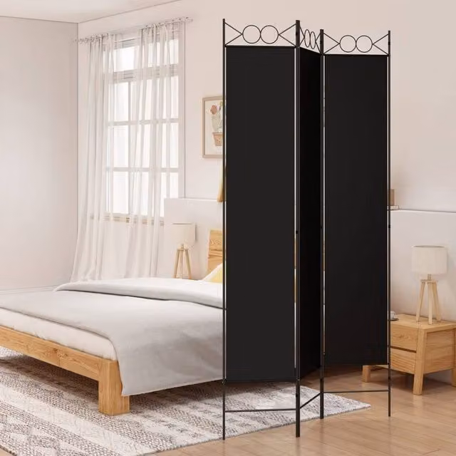 Berkfield Home 3-Panel Fabric Room Divider in Black, W/H: 120 x 220 cm – 1