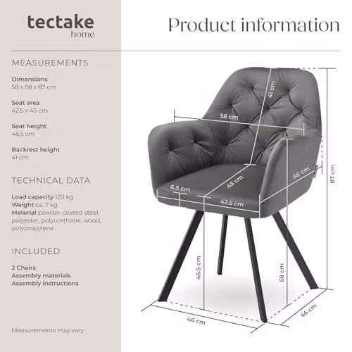 tectake Set of 2 Lucia Armchairs in Anthracite Grey with Geometric Pattern and Metal Legs – 3
