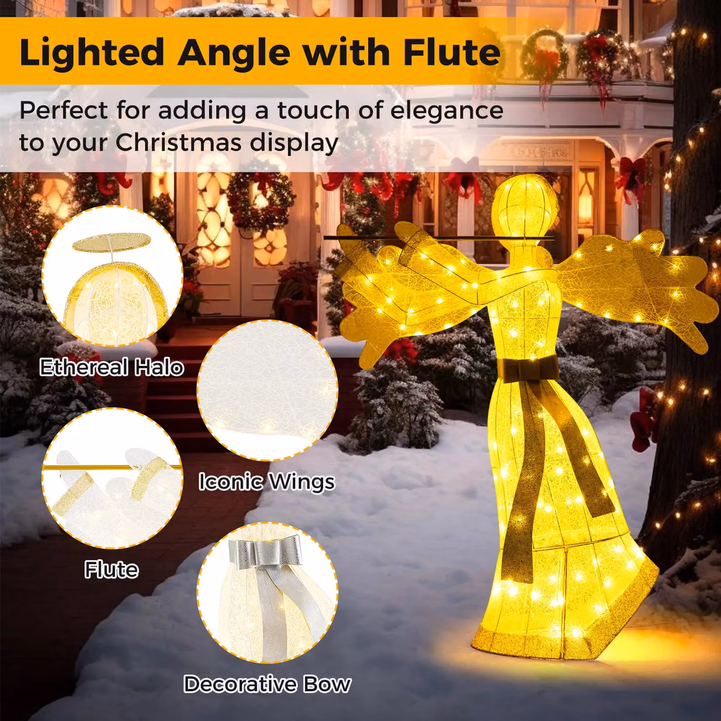 Costway Lighted Christmas Angel Outdoor Decoration, White, Height: 150 cm – 6