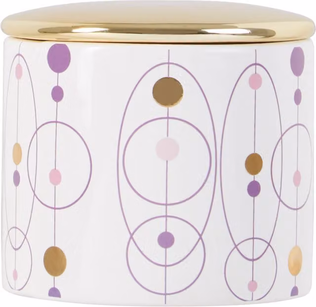 Orsina Dolomite Ceramic Cotton Ball Canister with Gold Airtight Lid, White Glazed