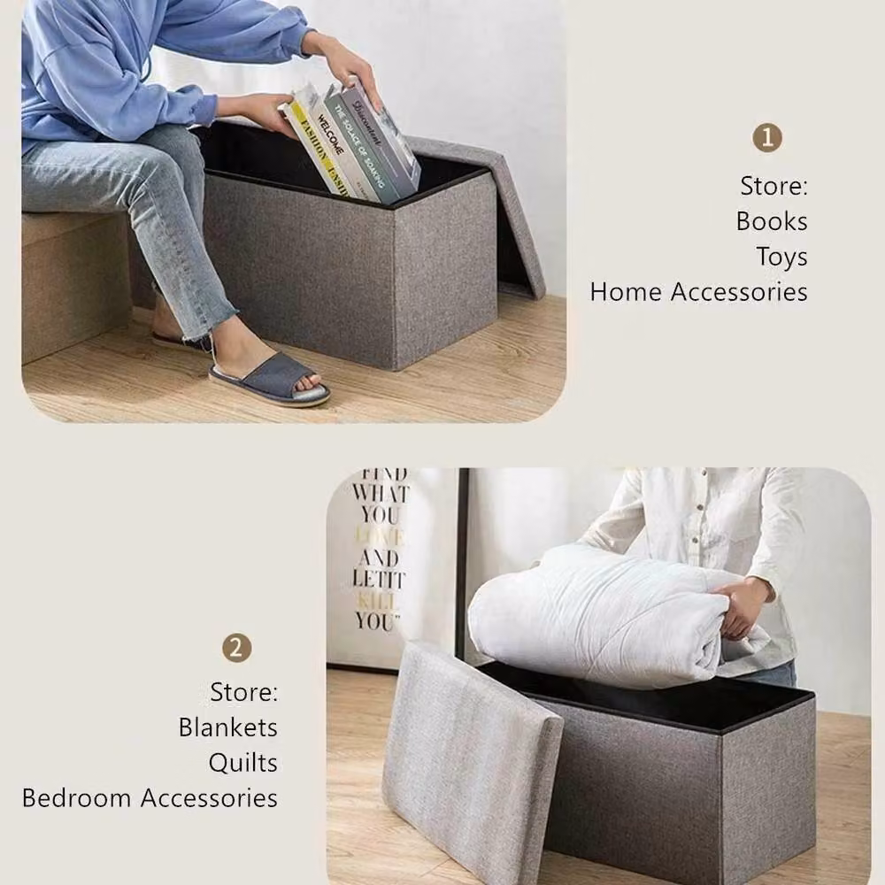 KORVIXA Foldable Storage Box Ottoman Cushioned Stool in Grey – 2