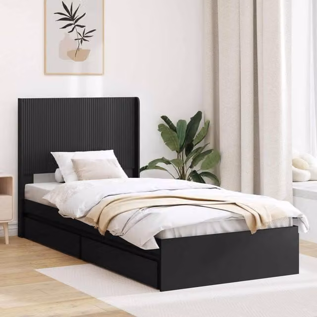 Berkfield Home Modern Bed Frame with Headboard and Lift Up Storage Base, Black, W/D/H: 90 x 190 cm – 1