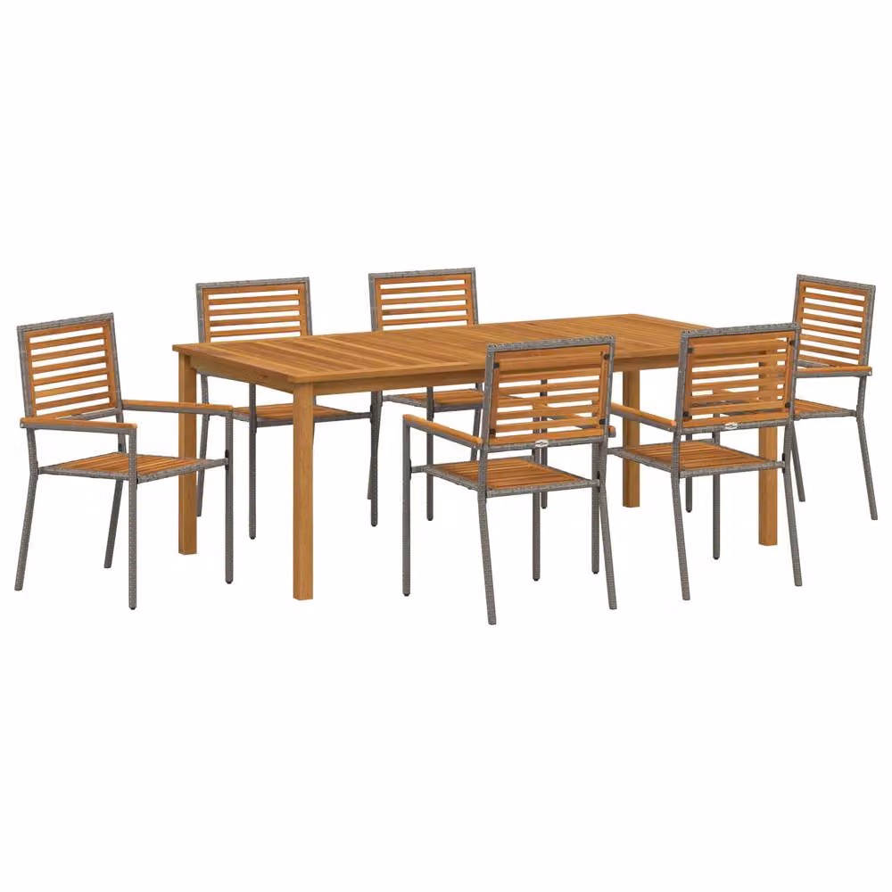 Berkfield Home 7 Piece Grey Poly Rattan and Acacia Wood Garden Dining Set – 2