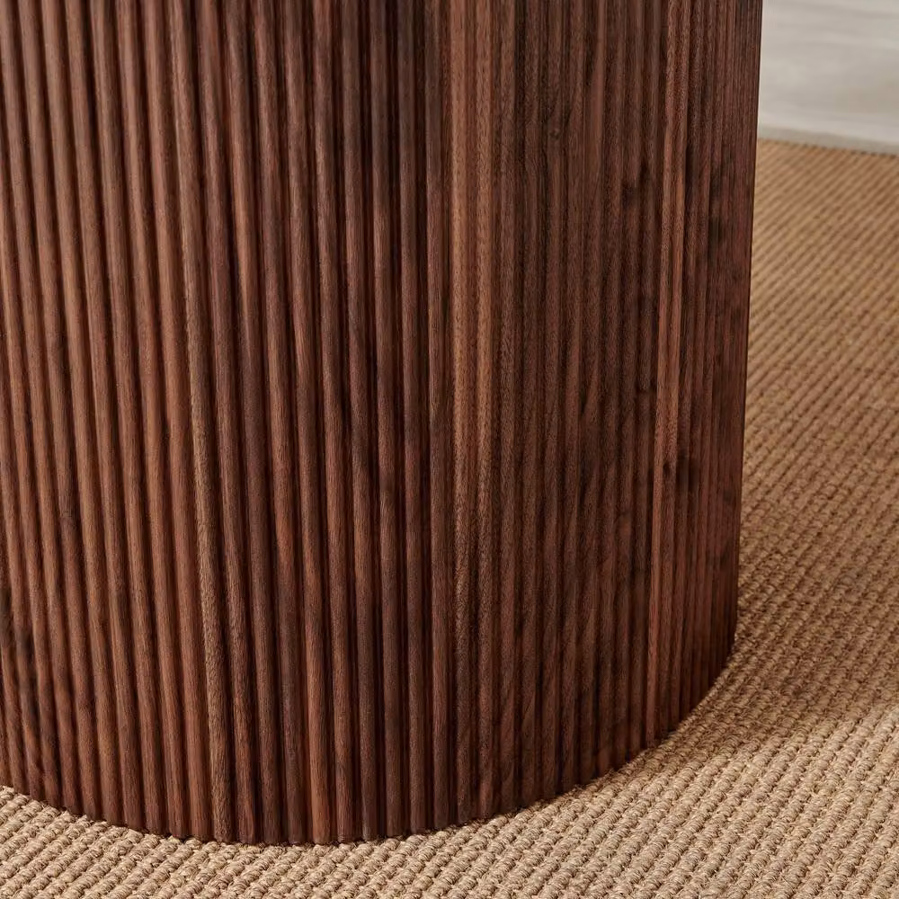 FurnitureboxUK Penrose Round Walnut and Marble Effect Slatted 4-6 Seater Dining Table, Diameter: 120 cm, Brown – 2
