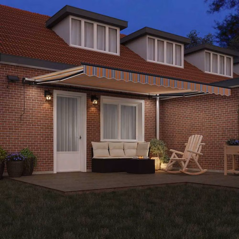 Berkfield Home Manual Retractable Wall-Mounted Awning with LED Multicolour Stripe in Orange, W: 450 cm, D: 300 cm – 3