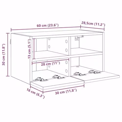 vidaXL Set of 4 Modern Black Oak Wall Mounted Living Room Cabinets and Tall Units