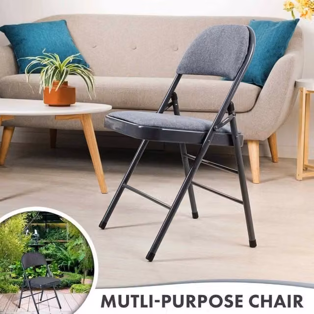 Kelvenix Dark Grey Folding Chairs with Padded Fabric Seats and Metal Frame
