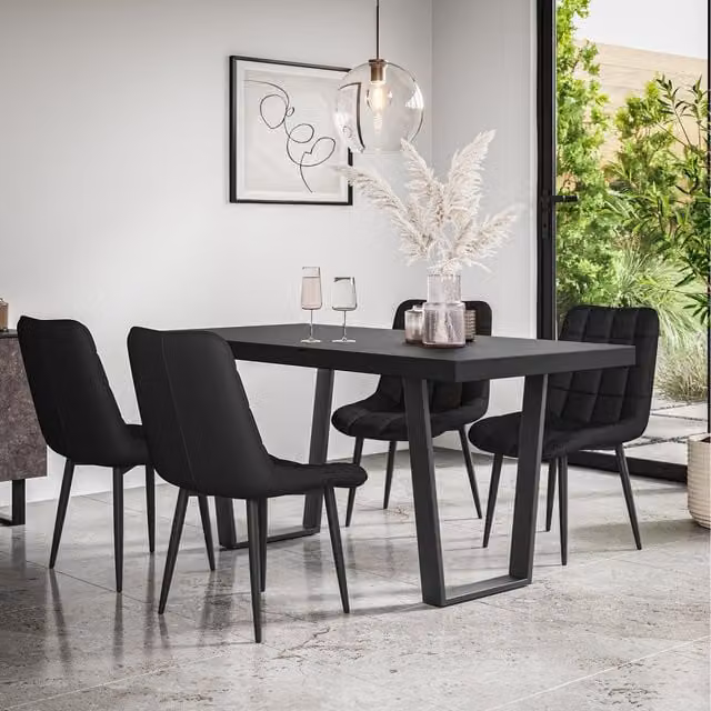 More4Homes Aria Dining Set with 4 Nova Faux Leather Chairs in Black