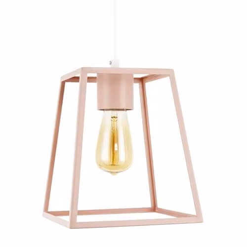 Happy Homewares Industrial Lantern Pendant Lamp Shade in Pink Metal, W/D/H: 25 x 21 x 11 cm