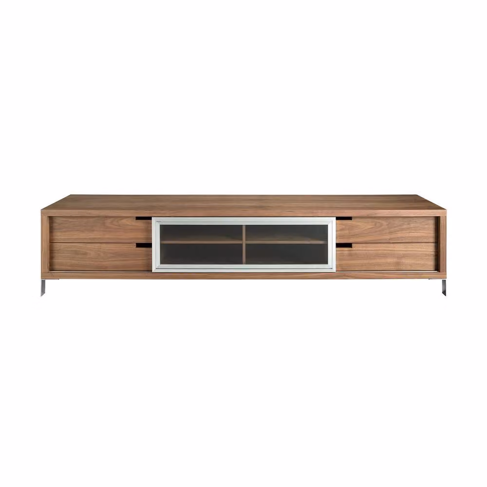 Angel Cerda Walnut Veneer TV Stand in Brown with Chromed Stainless Steel, W: 238 cm, D: 51 cm, H: 51 cm – 2