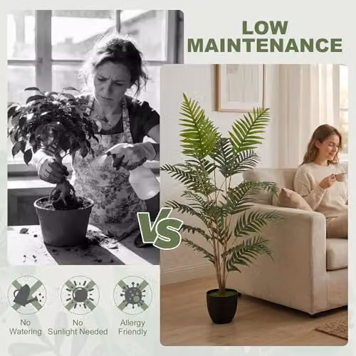 HOMCOM 120cm Tall Artificial Fern Topiary Tree in Green with Concrete Pot – 3