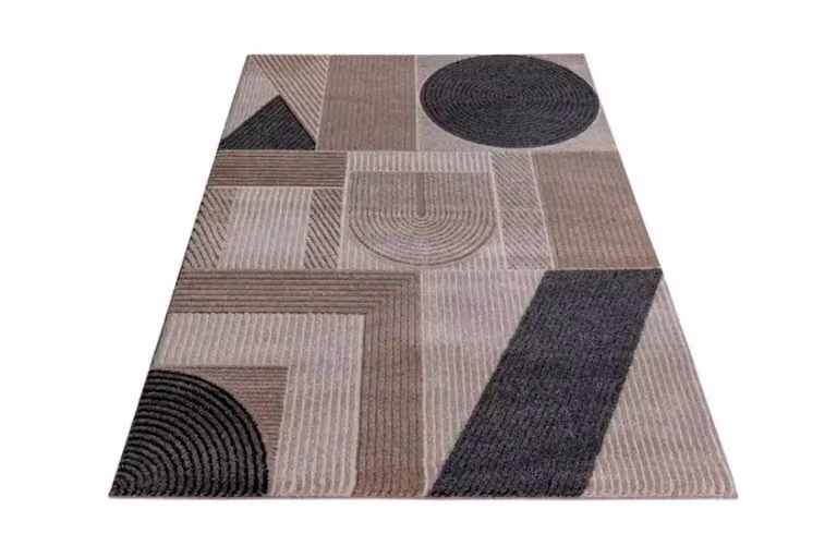 Stratus Interiors Nirvana Round Modern Abstract Area Rug in Beige, Diameter: 100 cm