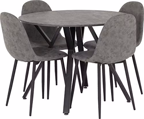Seconique Athens Round Dining Set with 4 Chairs in Concrete Effect Grey and Black – 2
