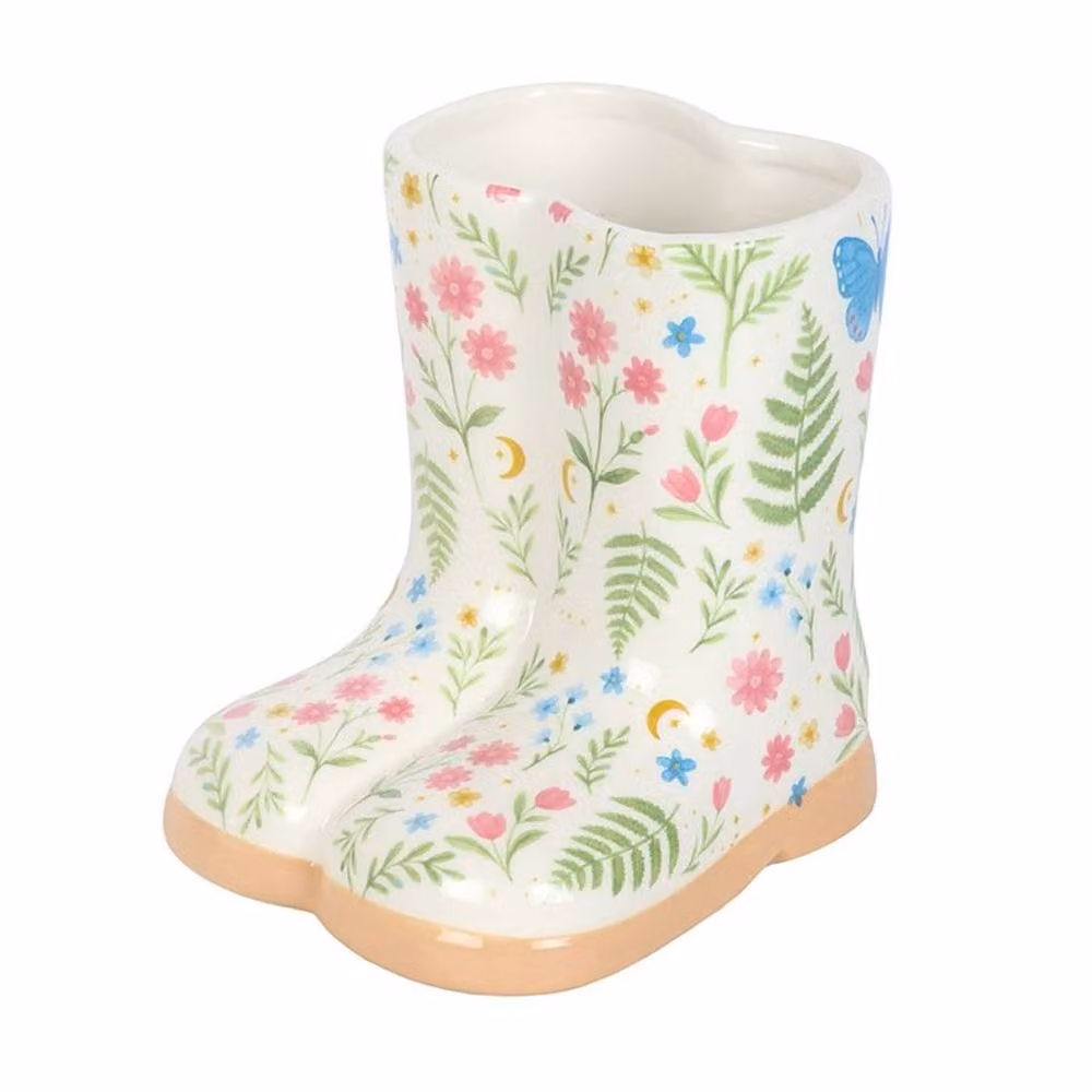 Uniqueful Luna Bloom Floral Print Ceramic Welly Boot Tabletop Planter in Multicolour – 2
