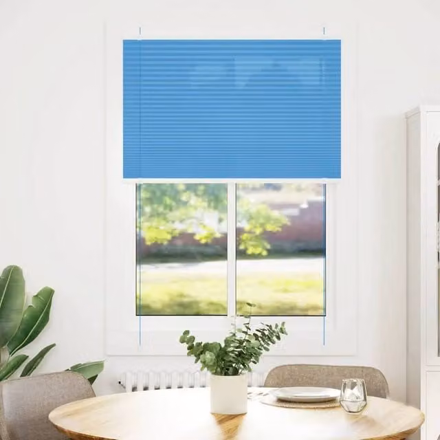 Berkfield Home Blue Single Pleat Polyester Corded Blind, W: 84.4 cm, H: 100 cm