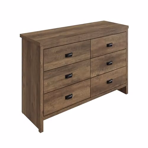 GFW Boston Wide 6 Drawer Chest of Drawers in Grey and Brown Oak Effect Finish – 5