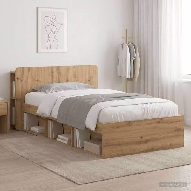 Berkfield Home Artisan Oak Bed Frame with Storage Drawers in Brown, W/D/H: 190 x 75 x 80 cm – 1