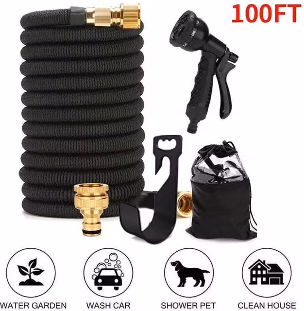 KORVIXA Expandable Flexible Garden Hose Pipe in Black, 30.48 m